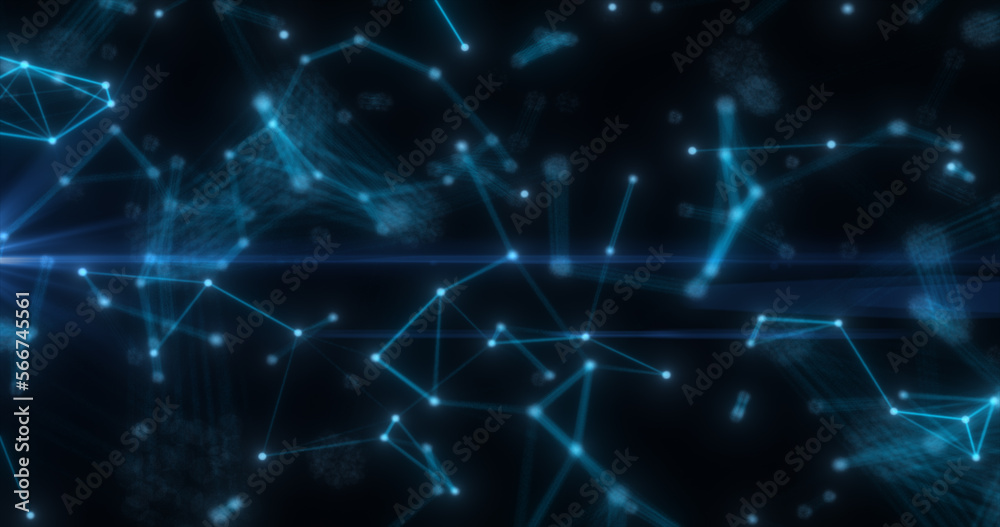 Abstract high tech blue glowing lines with dots and plexus triangles, abstract background