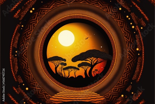 Background with African savannah circled, black history month. Generative AI