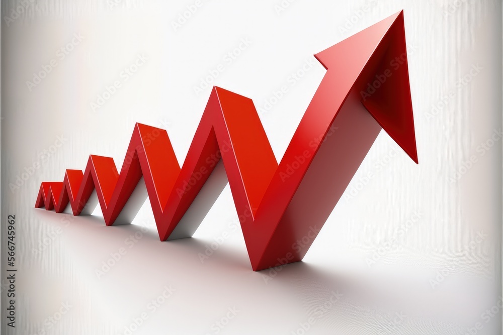 Red chart arrow on white background. Generative AI Red chart arrow on white background. Generative AI