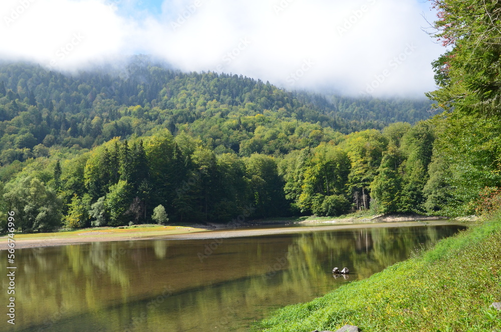 Obraz premium Biograd Lake located in the Biograd National Park at the foot of the mountains - Montenegro 