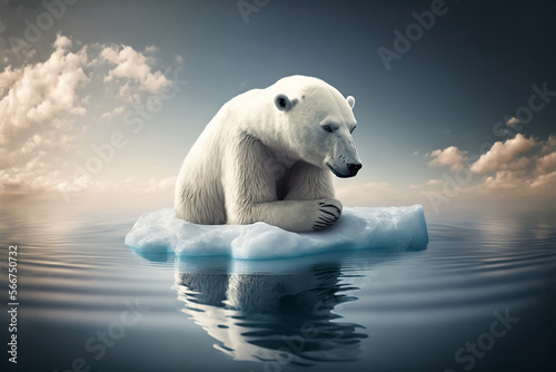 urso polar isolado em bloco de gero  descongelamento das geleiras problema ambiental 