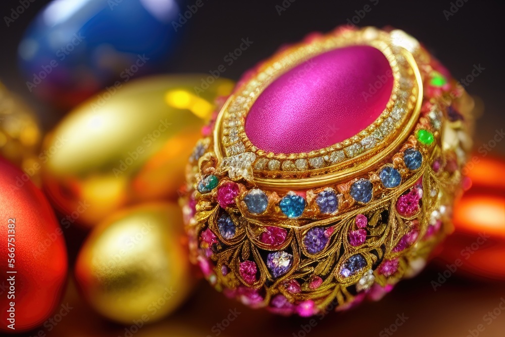 High-Resolution Image of a Luxurious Easter Eggs with Gems and Golden Details Scene Background, Perfect for Adding a Touch of Luxury, Festivity and Color to Any Design Project High-Resolution Image of a Luxurious Easter Eggs with Gems and Golden Details Scene Background, Perfect for Adding a Touch of Luxury, Festivity and Color to Any Design Project
