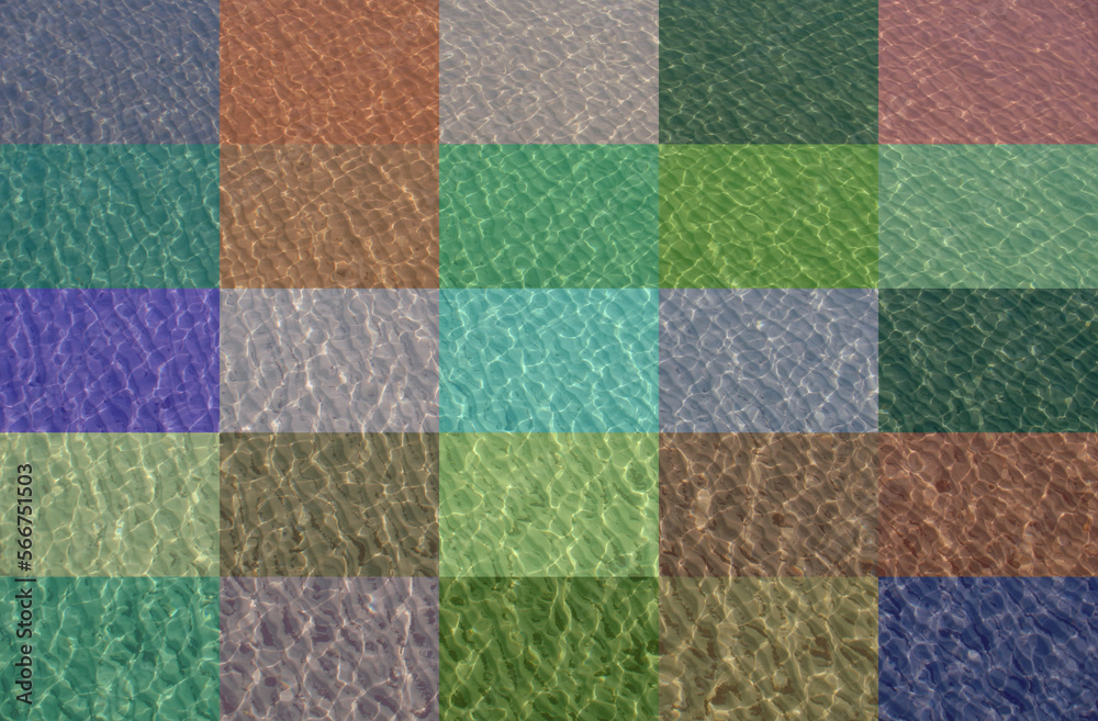 Various colors rectangles on a wavy water background