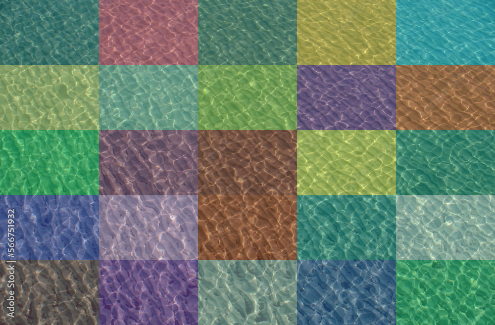 Colorful rectangles on a wavy water background