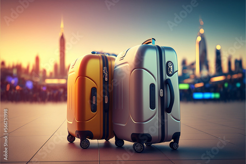 malas de viagem com fundo em aeroporto  photo
