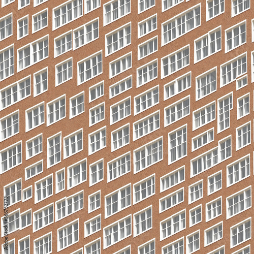 Seamless Building Brick Wall with Many White Windows. Exterior Building Facade Tile Illustration. AI Generative