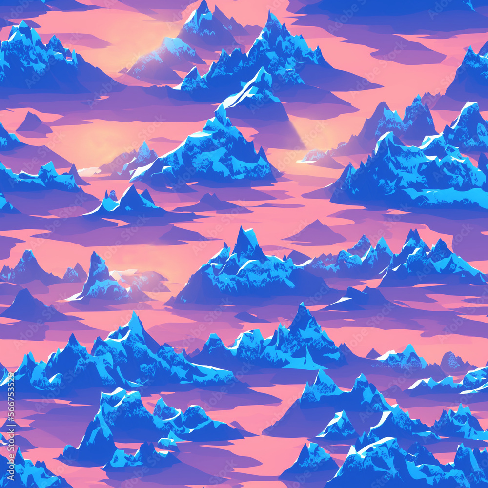 Fototapeta premium Geometric Icebergs or Mountains Sunset Background Seamless Background