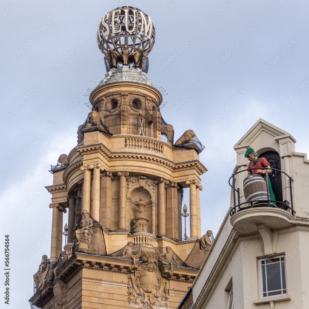 Dome of the London Coliseum, English National Opera and Theatre against the blue sky and clouds in London, England Dome of the London Coliseum, English National Opera and Theatre against the blue sky and clouds in London, England