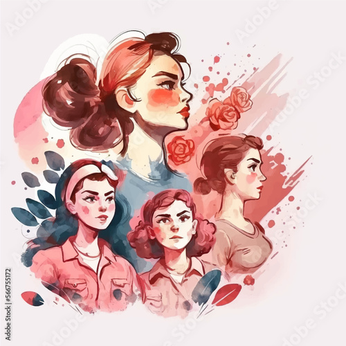 Beautiful girls in vector watercolor style for women's day on March 8 © Alice