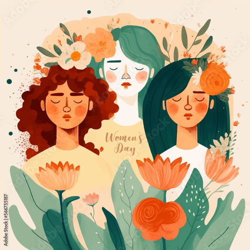 Beautiful girls in vector watercolor style for women's day on March 8