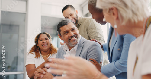 Tableau sur toile Business people, clapping or success in diversity meeting for marketing teamwork, advertising goals or branding target