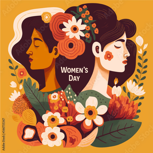Beautiful girls in vector watercolor style for women's day on March 8