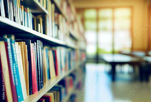 Public college library blurred background. Educationl bright backdrop.