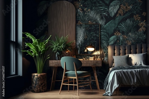 bedroom interior with plants
