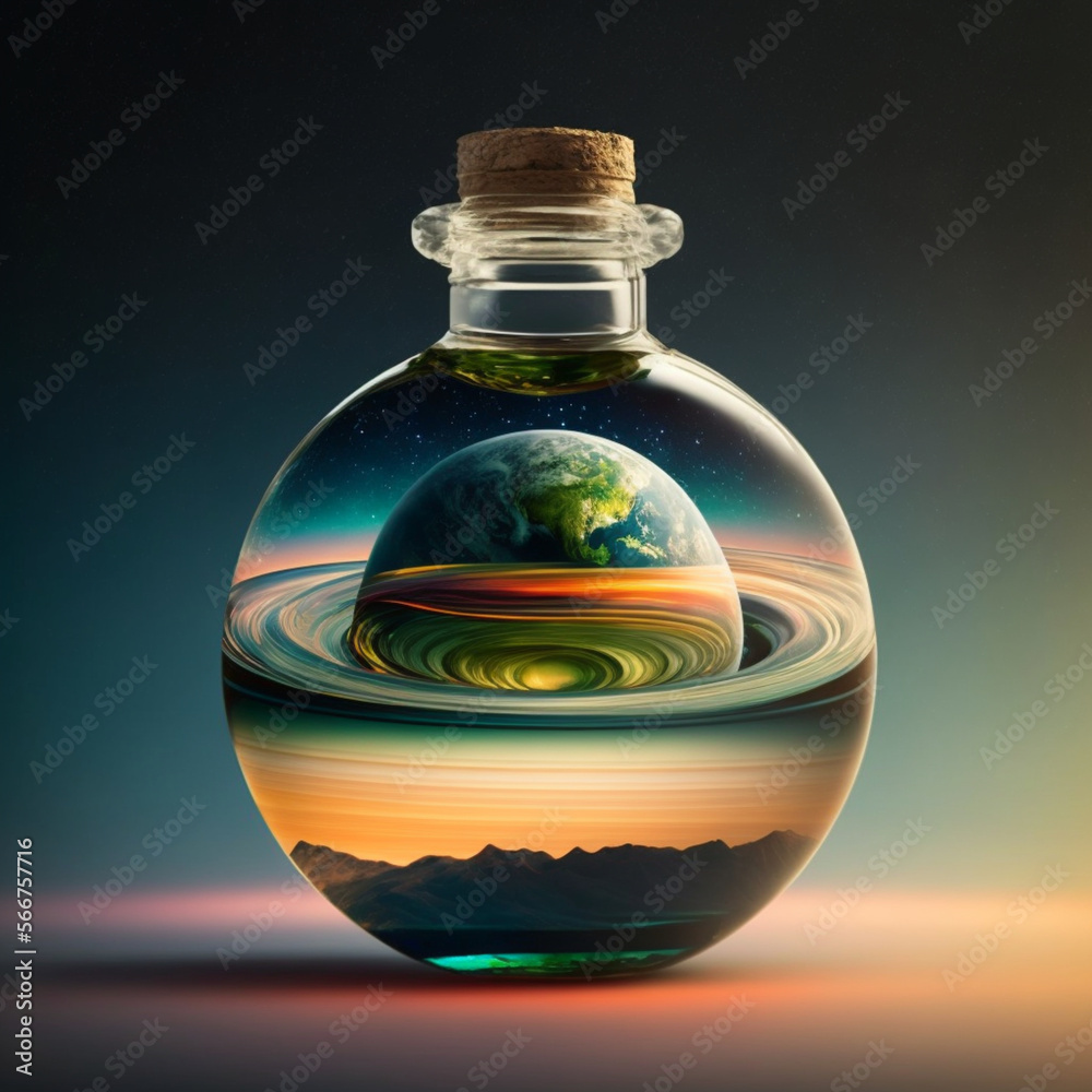 Bottle, the miniature planet, Generative Ai Bottle, the miniature planet, Generative Ai