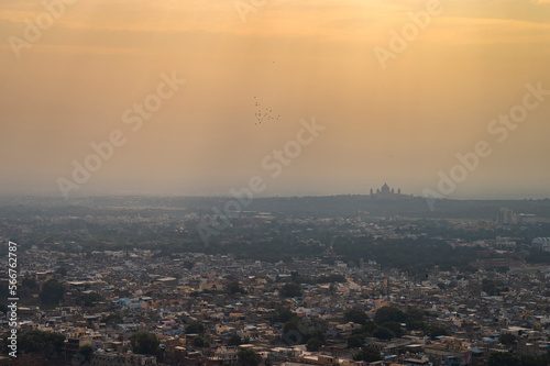 Beautiful top view of Jodhpur city from Mehrangarh fort  Rajasthan  India. Jodhpur is called Blue city since Hindu Brahmis there worship Lord Shiva  whose colour is blue  they painted houses in blue.