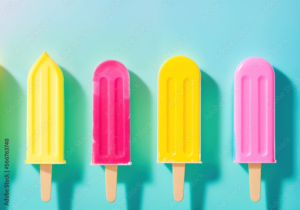 Multi-color popsicles on green background, pastel colours palette. Summer backdrop. Generative Ai Multi-color popsicles on green background, pastel colours palette. Summer backdrop. Generative Ai