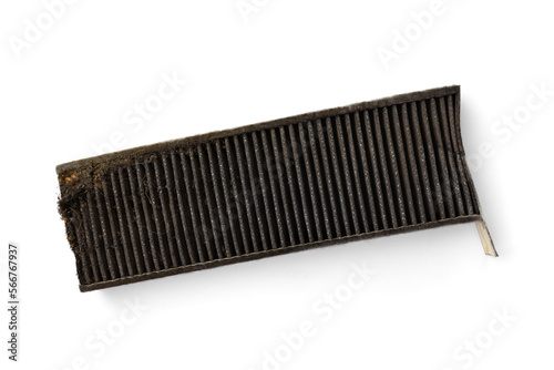 Dirty cabin air filter for car isolated on white background.