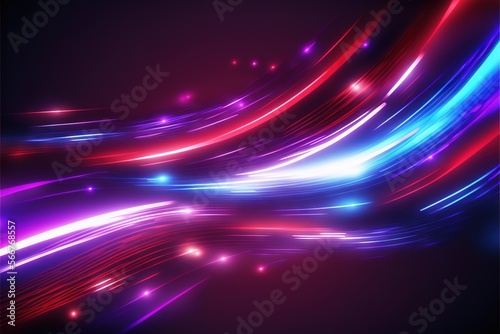  an abstract background with bright lines and stars in the dark sky, with a black background with a red and blue strip of light in the center. generative ai