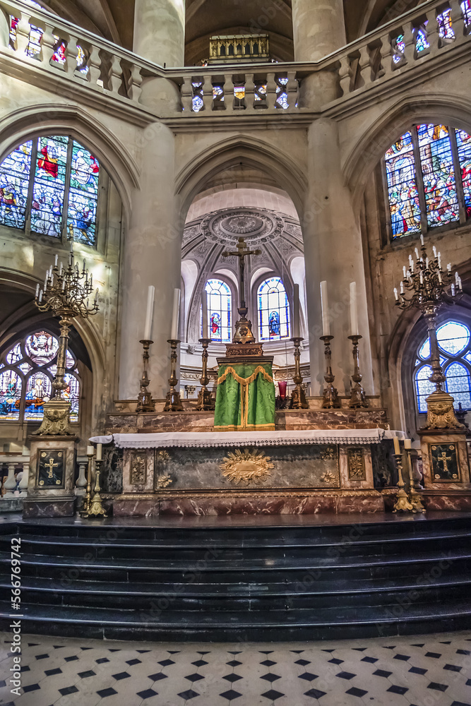 Interior of Church of Saint-Etienne-du-Mont (1624) in the Paris 5th arrondissement. Paris. France. AUGUST 25, 2021.