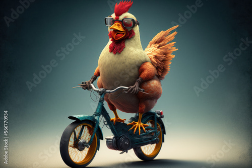 Huhn auf einem Fahrrad