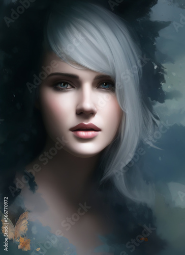 Digital portrait of a beautiful face. Abstract Illustration of a beautiful girl.