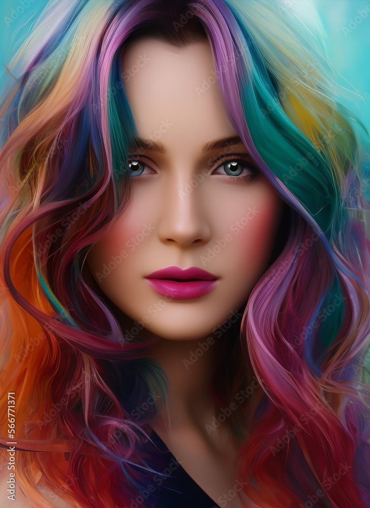 Artistic portrait of a beautiful woman with very colorful hair Artistic portrait of a beautiful woman with very colorful hair