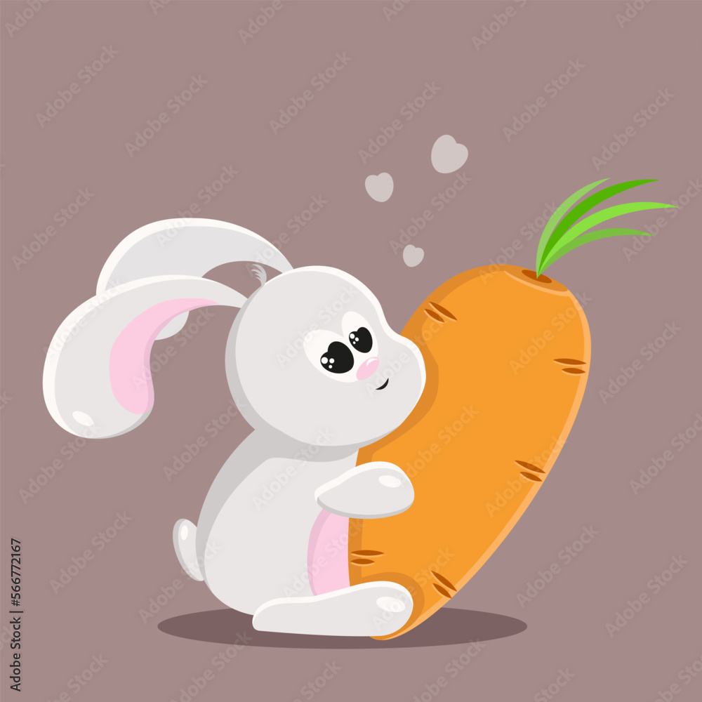 White rabbits hugging carrots.