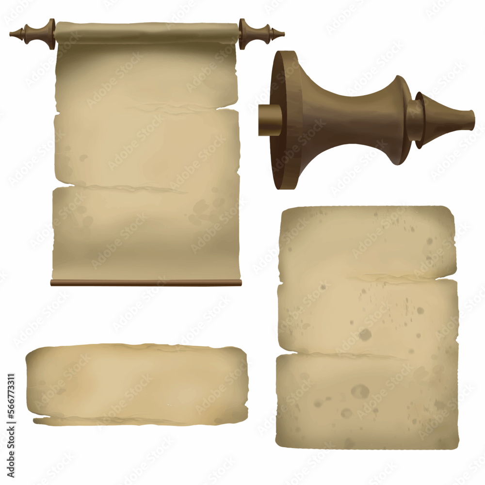 Realistic old vintage scroll background in vector. Antique paper texture. isolated on white background. Using for game design
