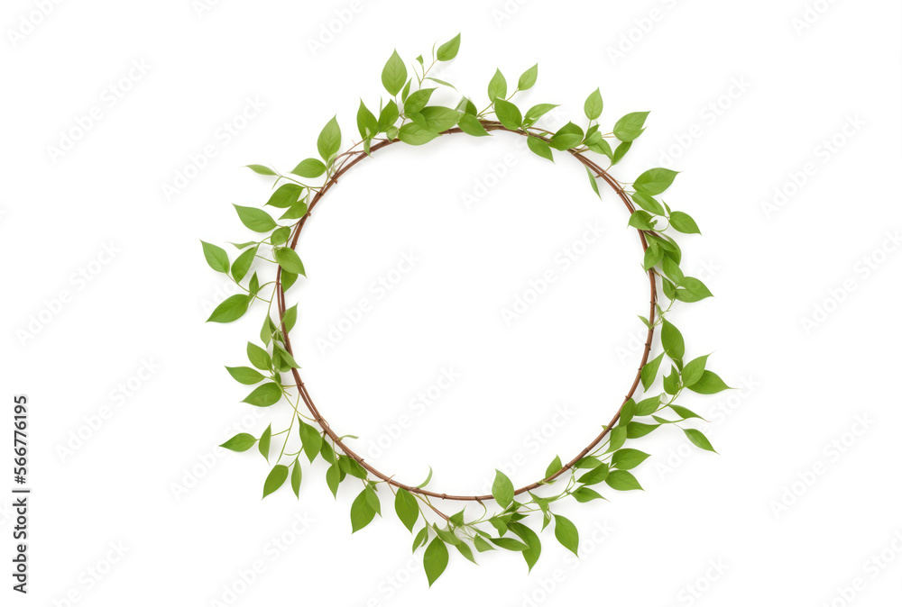 Fresh green leaves wreath on white background. Summer and spring nature background. Generative Ai Fresh green leaves wreath on white background. Summer and spring nature background. Generative Ai