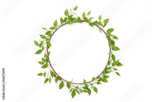 Fresh green leaves wreath on white background. Summer and spring nature background. Generative Ai