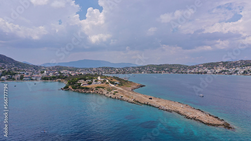 Aerial drone photo of small port and bay of Porto Rafti famous Athenian summer destination, Attica, Mesogeia, Greece