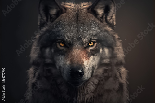 Wolf closeup view. Wlld animal. Front view of Wolf on black background. Natural habitat. generative AI © BlazingDesigns