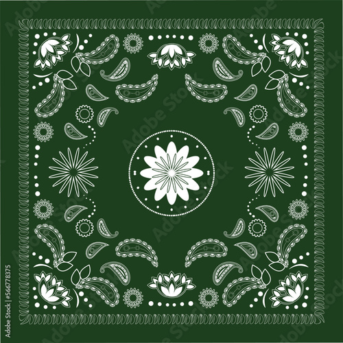 Green bandana kerchief paisley fabric patchwork abstract vector seamless pattern