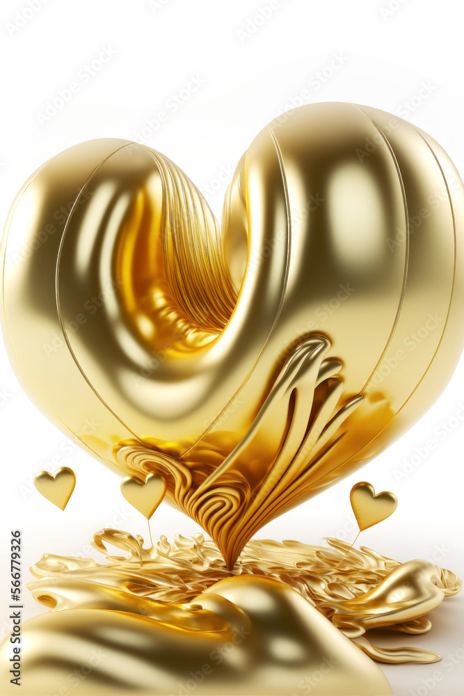 Golden hearts on white background. Gold decorative design element for Valentine's Day, love card, wedding. 