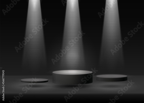 Pedestal podium realistic vector illustration. Minimal mockup background for product presentation.