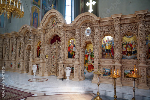 Inside temple in Vydubychi Monastery, Kyiv, Ukraine