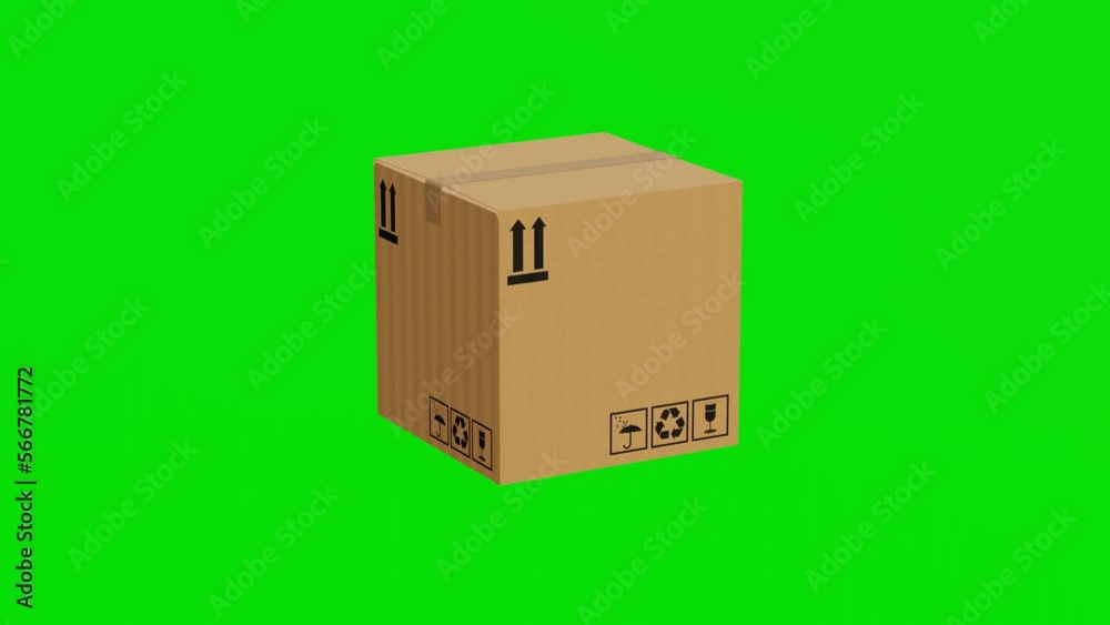 3D Single cargo box rotating on green screen or chroma key. 3D Parcel box animation. Shipping and logistics box. Parcel. E- commerce concept. Cardboard pack delivery. 3D animation