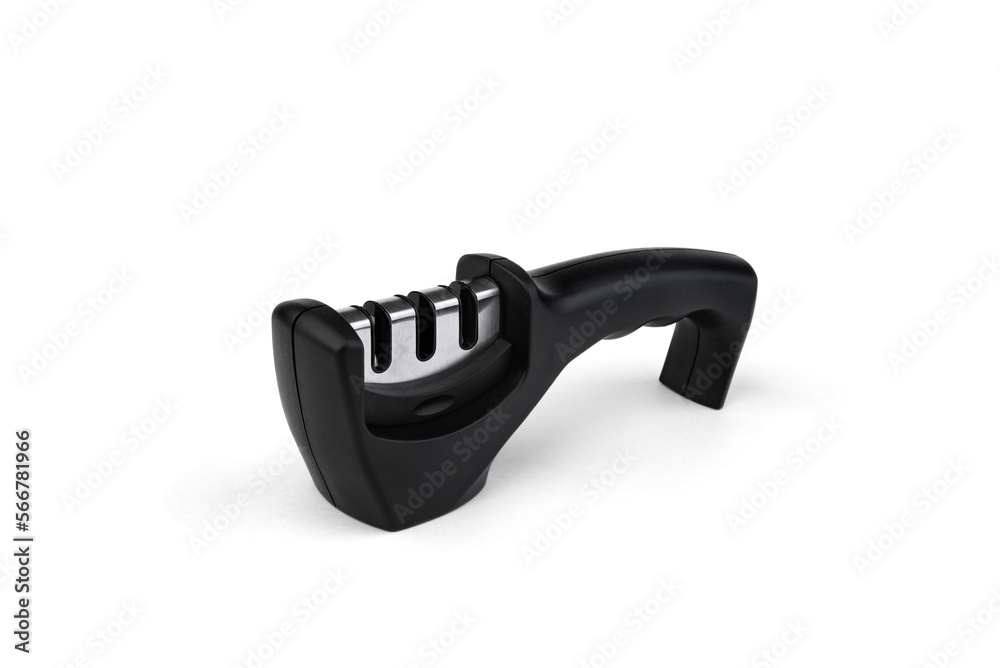 Black knife sharpener isolated on white background. Black knife sharpener isolated on white background.