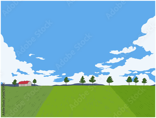 北の大地の風景-背景イラスト-手描き	