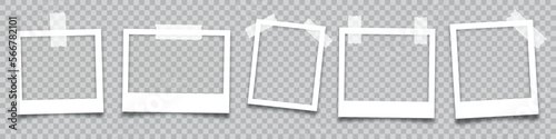 Realistic empty photo card frame, film set. Retro vintage photograph. Digital snapshot image. Template or mockup for design. Vector illustration 10 eps.