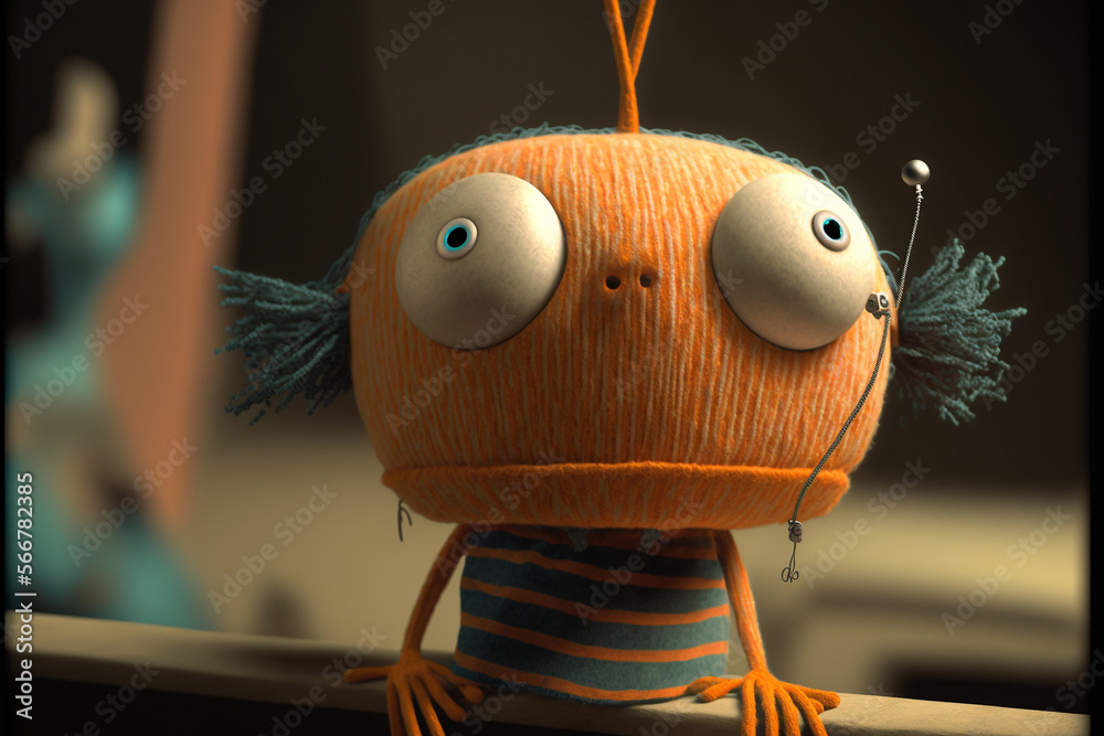 Funny scary and cute 3d puppet character marionette. Sinister and grin ...