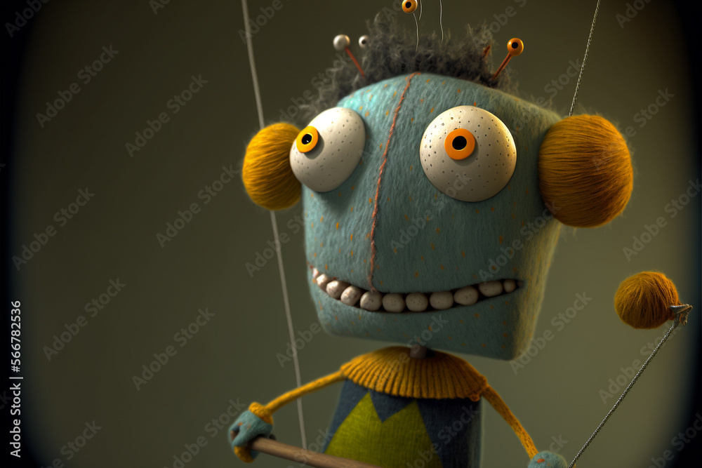 Funny scary and cute 3d puppet character marionette. Sinister and grin ...