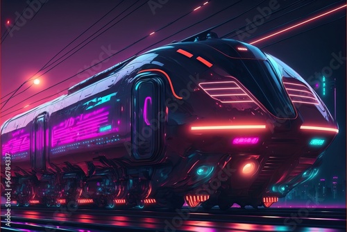 Futuristic train in neon colors © Kirill