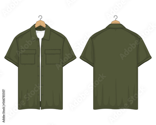 Short sleeve shirt mockup front and back view, vector illustration