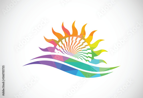 Air conditioner low poly logo sign symbol. Hot and cold symbol