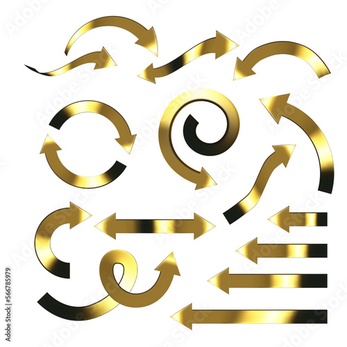 Gold arrow set isolated on white background. Vector arrow symbols.