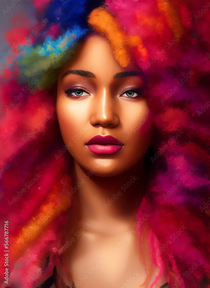 Fototapeta premium Beautiful brunette woman with colorful hair