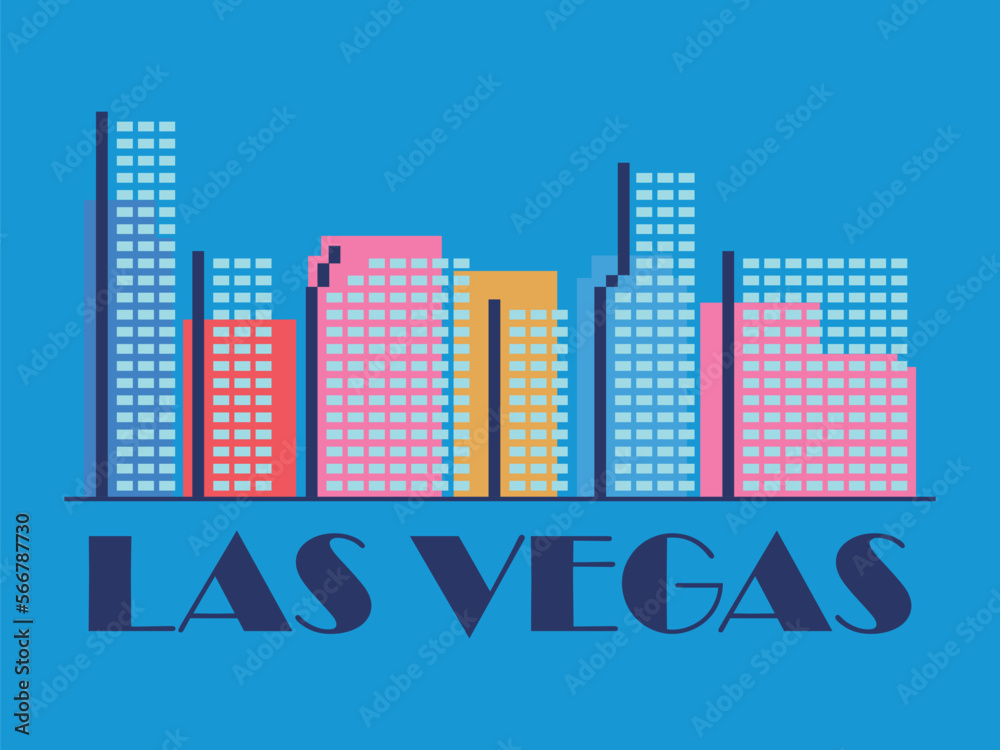Las Vegas landscape in vintage style. Retro banner of Las Vegas city with skyscrapers in linear style. Design for print, posters and promotional materials. City logo. Vector illustration