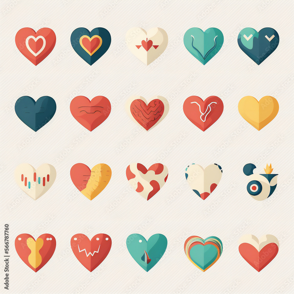 collection of illustrated hearts, colorful hearts